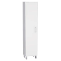 Dryden Tall Narrow Storage Cabinet with 5-Tier Shelf and Broom Hangers, White