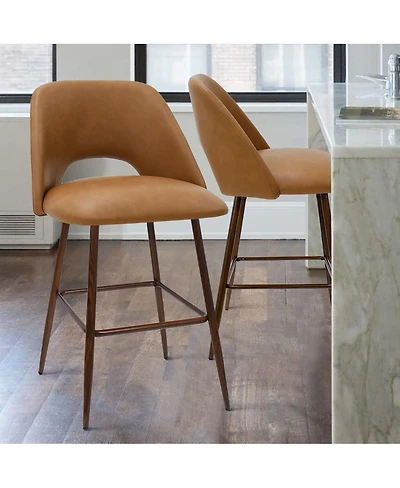 Maison Boucle 26 Counter Height Bar Stools Set Of 2,Armless Industrial Faux Leather Barstools with Metal Legs-Maison