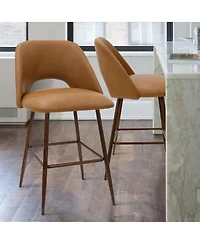 Maison Boucle 26 Counter Height Bar Stools Set Of 2,Armless Industrial Faux Leather Barstools with Metal Legs-Maison