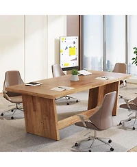 Tribesigns 70.87-Inch Executive Computer Desk: Large Home Office Desk with Solid Wooden Pedestal, Industrial Wood Study Writing Table, Workstation Bus