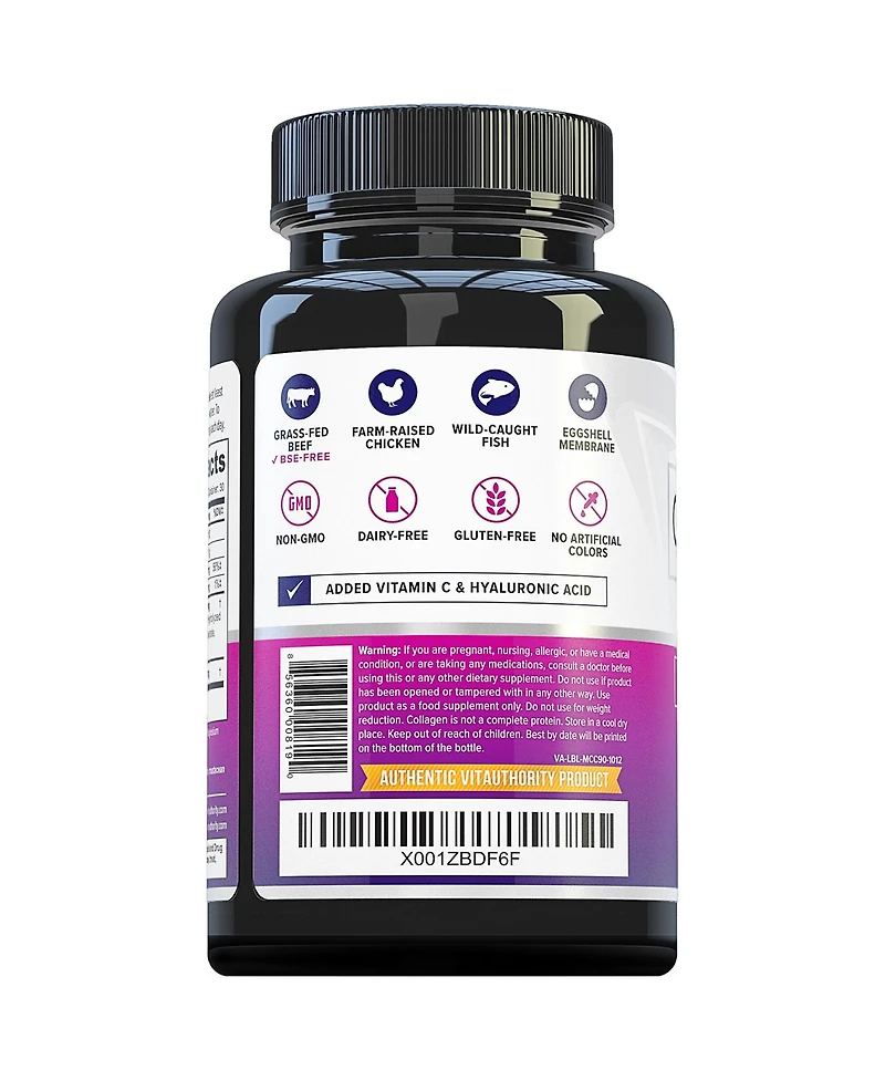 Vitauthority Multi Collagen Capsules, Collagen Peptides Supplement for Hair, Skin, Nails & Joints, Vitauthority, 90ct