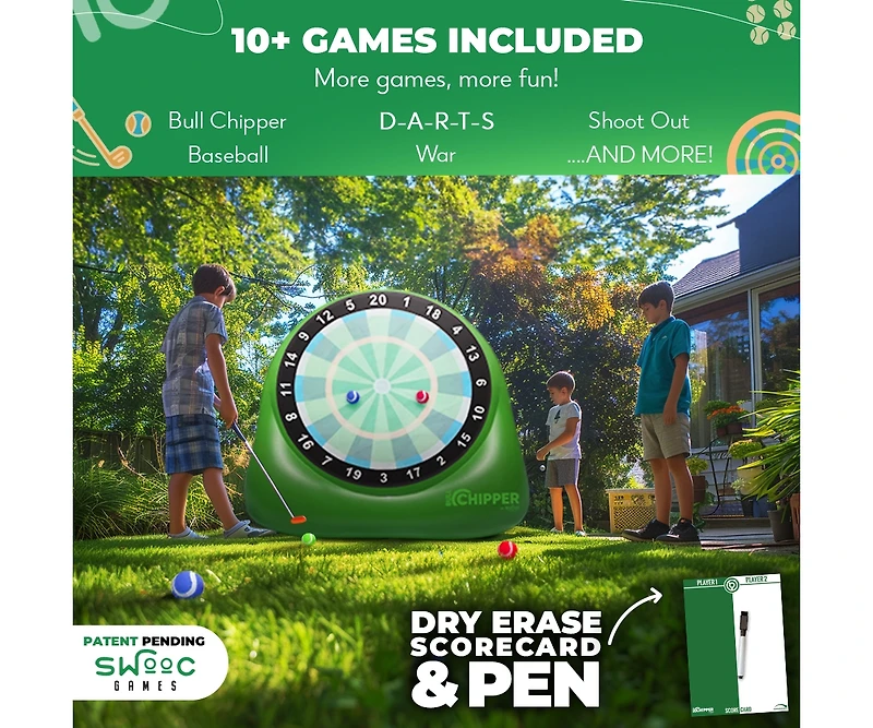 Bull Chipper | Giant Golf Darts (Over 6ft Tall) with 10+ Golf Games | Golf Chipping Game with Air Pump | Yard Games