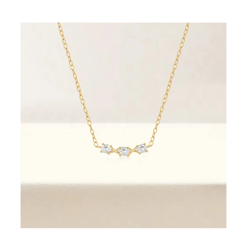 Hollywood Sensation 18K Gold Plated Sterling Silver Necklace with Three Round Cut Cubic Zirconia Stones