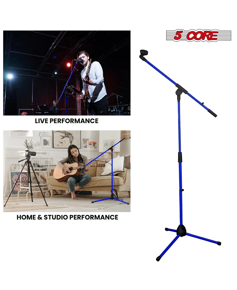 5 Core Tripod Mic Stand Pair Heavy Duty Adjustable Holder Floor Microphone Boom Arm - Dark Blue