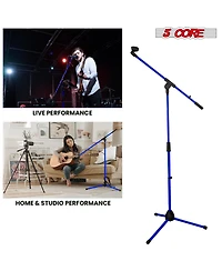 5 Core Tripod Mic Stand Pair Heavy Duty Adjustable Holder Floor Microphone Boom Arm - Dark Blue