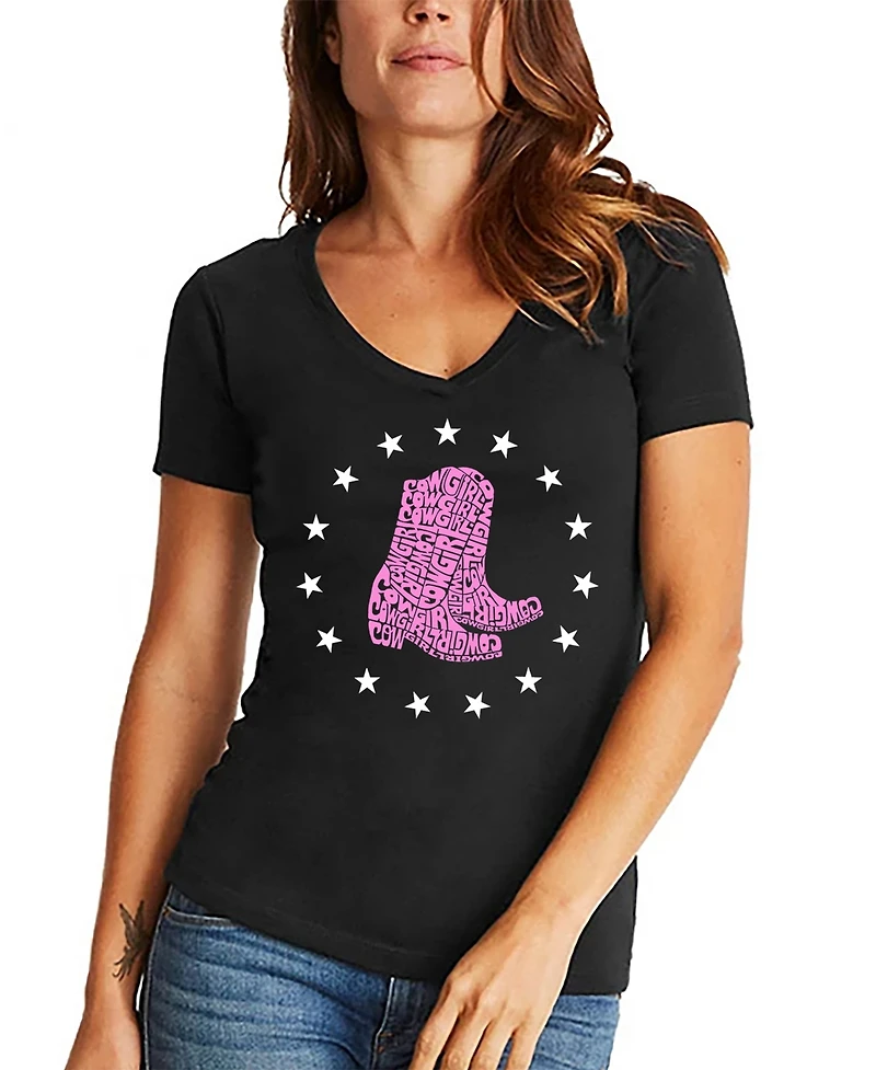 La Pop Art Women's Cowgirl Boots Word V-Neck T-shirt
