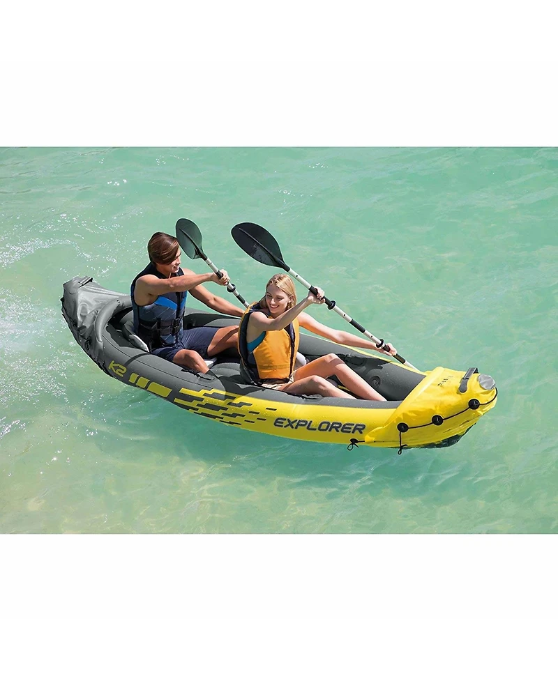 Intex 68307EP Explorer K2 2 Person Inflatable Kayak Set and Air Pump, Yellow
