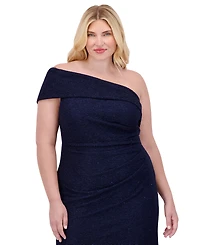Eliza J Plus Size Metallic One-Shoulder Gown