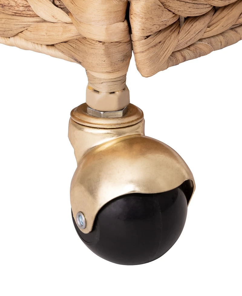 Seville Classics Natural Handwoven Lidded Laundry Hamper with Gold Sphere Casters