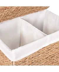 Seville Classics Natural Handwoven Lidded Laundry Hamper with Gold Sphere Casters