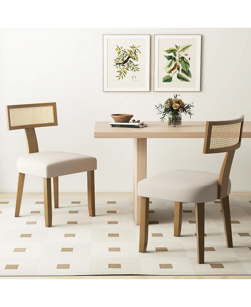 Gymax Set of 2 Dining Chairs Armless Side Chairs w/ Curved Rattan Backrest for Kitchens