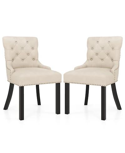 Gymax Upholstered Dining Chairs Set of 2 w/ Rubber Wood Legs Padded Seat Nailhead Trim Beige