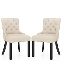 Gymax Upholstered Dining Chairs Set of 2 w/ Rubber Wood Legs Padded Seat Nailhead Trim Beige