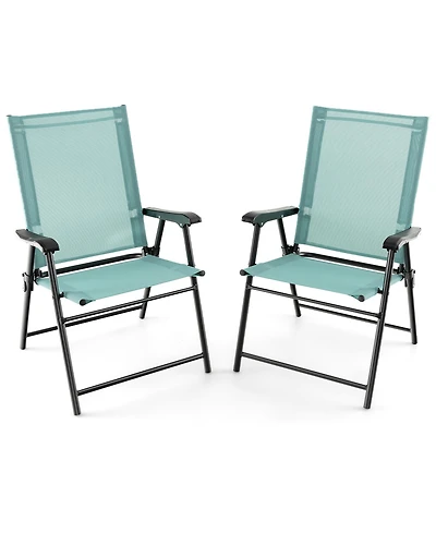 Patio 2pcs Folding Sling Back Chair Portable Armrests Metal Outdoor Dining