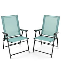 Patio 2pcs Folding Sling Back Chair Portable Armrests Metal Outdoor Dining