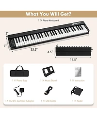 Gymax 61 Key Full Size Folding Piano Semi-Weighted Keyboard Midi Wireless Connection