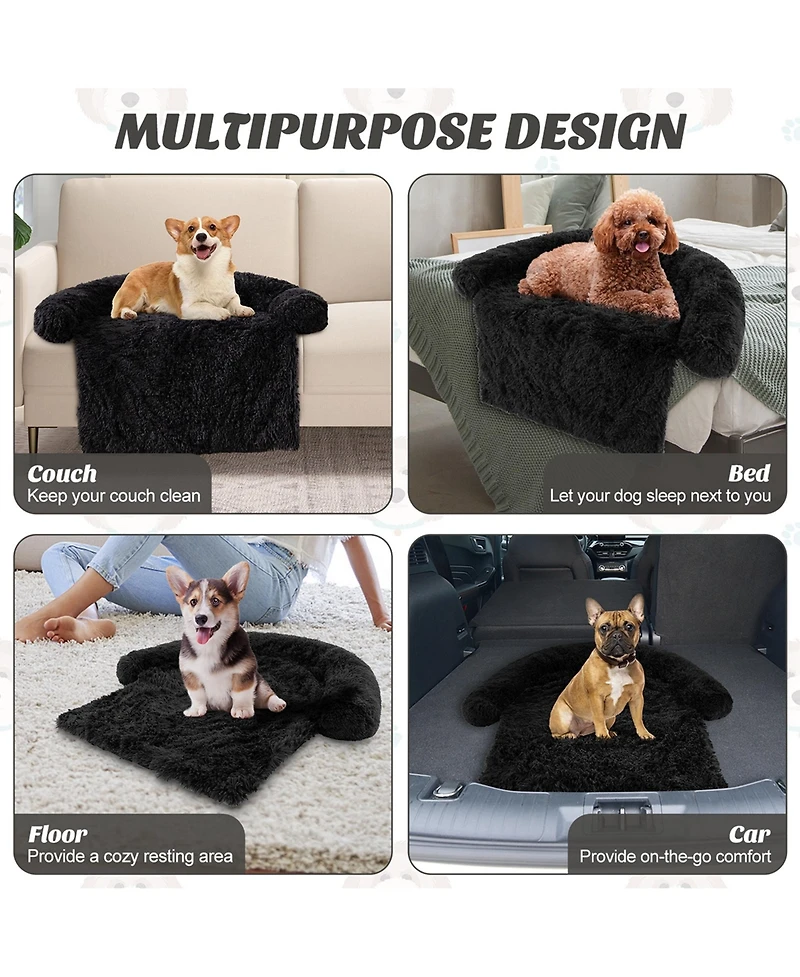 Costway Plush Calming Dog Couch Bed with Anti-Slip Bottom Plush Mat for Small Dogs & Cats