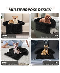 Costway Plush Calming Dog Couch Bed with Anti-Slip Bottom Plush Mat for Small Dogs & Cats