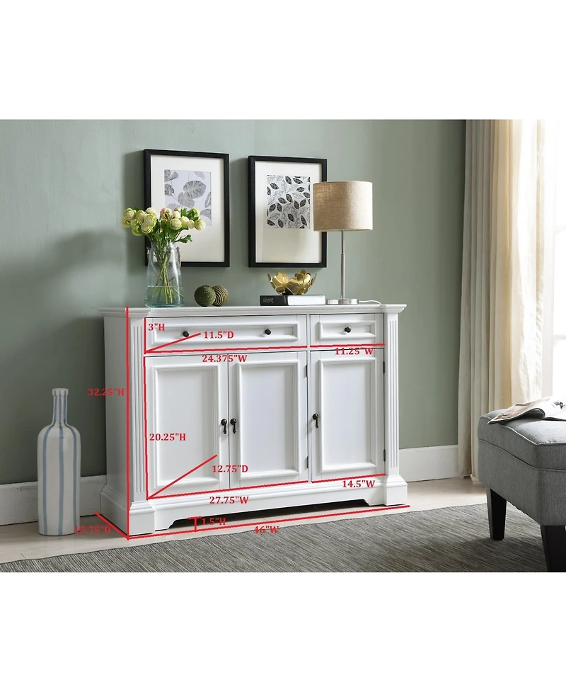 Kings Brand Furniture White Finish Wood Buffet Breakfront Cabinet Console Table With Storage, Drawers, Shelves