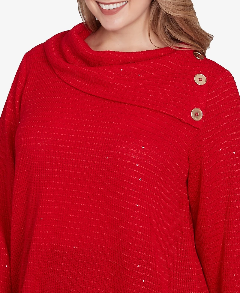 Ruby Rd. Plus Size Split Cowl Neck Sequin Knit Top
