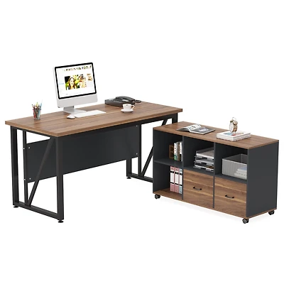 Tribesigns 55-Inch Executive Computer Desk with 43-Inch Lateral File Cabinet, Large Workstation Business Furniture, L Shaped Desk with Drawers and Sto