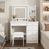Homsee White Wood Makeup Vanity Set Dressing Desk with Glass Top