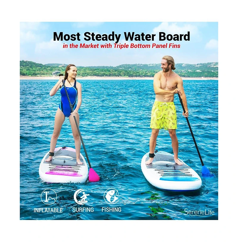 SereneLife Free-Flow Inflatable Stand-Up Paddle-Board (Sup), 10.5 ft.