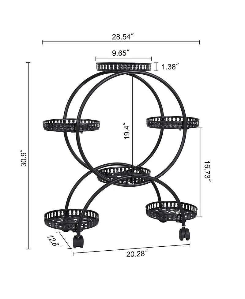 Unho Metal 6 Pot Plant Stand Decorative Flower Pot Holder with Wheels For Indoor Outdoor
