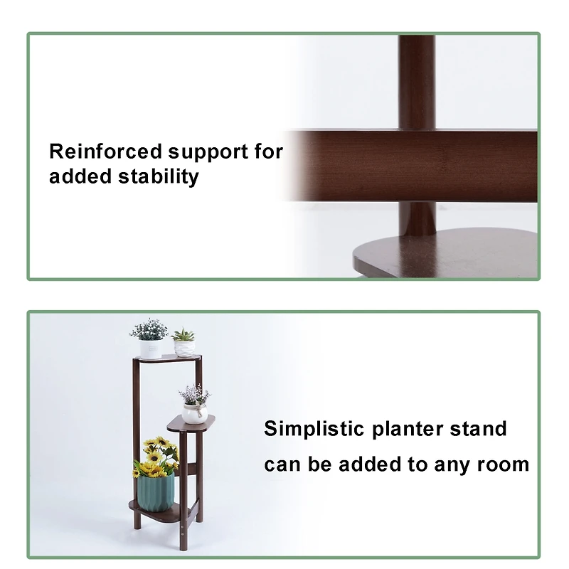 Unho 3 Tier Bamboo Wood Tall Corner Plant Rack Garden Flower Pot Holder for Balcony