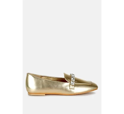 Celosia Metallic Diamante Strap Loafers