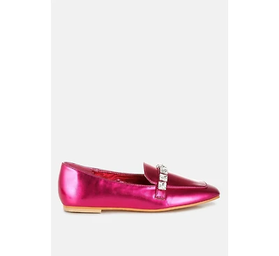 Celosia Metallic Diamante Strap Loafers