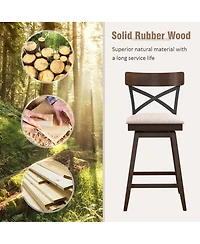 Set of 2 Wooden Swivel Bar Stools Upholstered Counter Height Dining Chairs