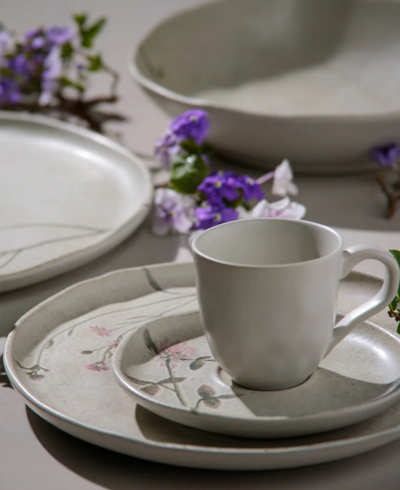 Porto Brasil Campestre Stoneware Coffee Cup and Saucer Set, Service for 6