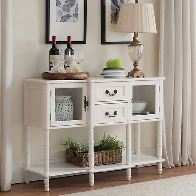 Kings Brand Furniture Modern Sideboard Buffet Cabinet, Console Sofa Table with Glass Doors, Storage Drawers & Shelves for Kitchen, Dining Living Room