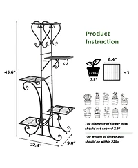 Unho 5 Tier Tall Plant Stand Metal Shelf Flower Pots Display Holder Outdoor Garden