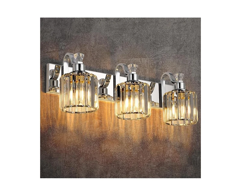 gaomon Led Modern Crystal Bathroom Vanity Lights Over Mirror, Chrome Bathroom Light Fixtures Wall Light (3-Light)