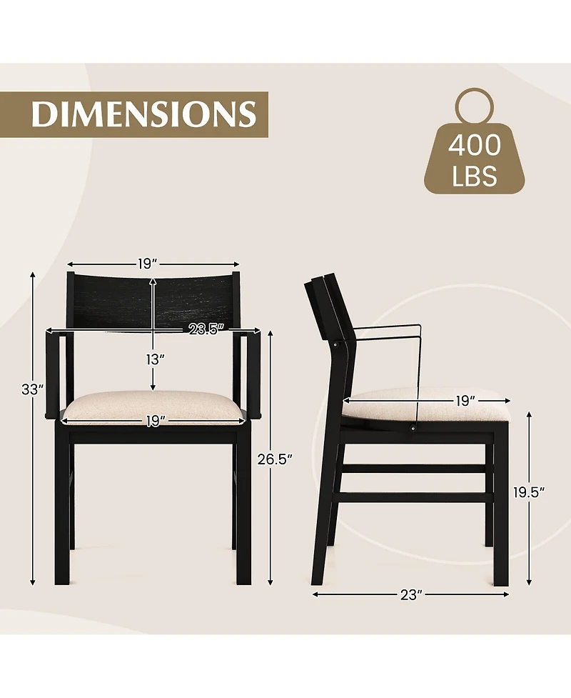 Gymax Dining Chair w/ Arms Set of 4 Modern Kitchen Chairs w/ Contoured Backrest Black & Beige