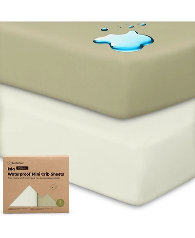 KeaBabies 2pk Isla Waterproof Mini Crib Sheets for Boy, Girl, Soft Pack and Play Graco Mattress