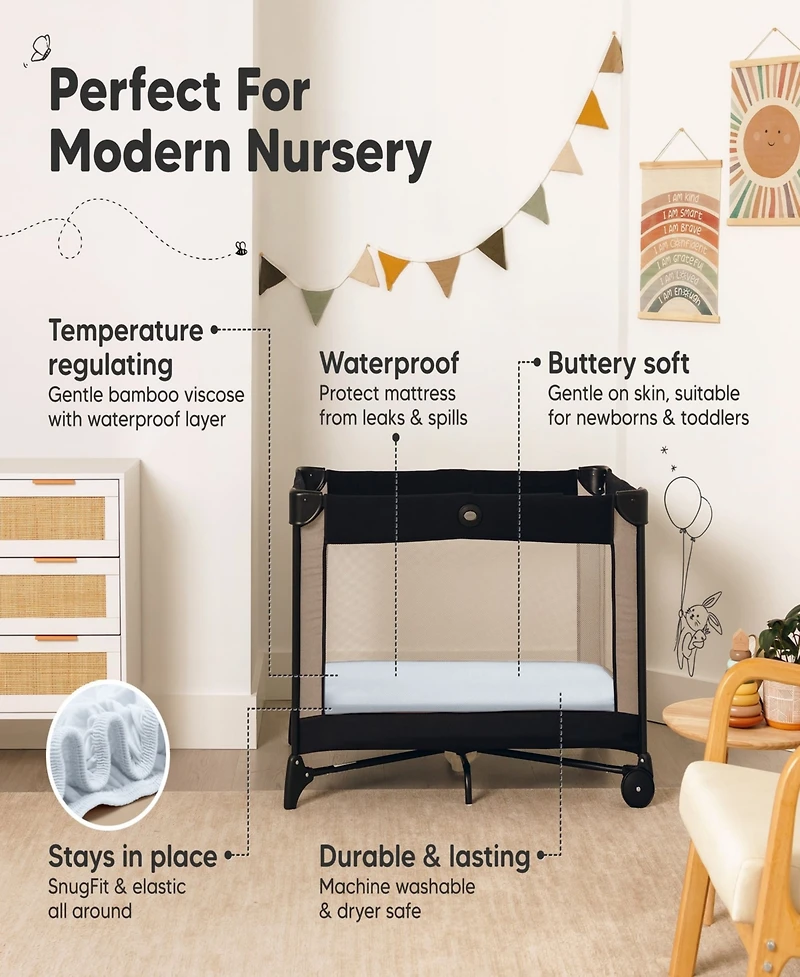 KeaBabies 2pk Isla Waterproof Mini Crib Sheets for Boy, Girl, Soft Pack and Play Graco Mattress