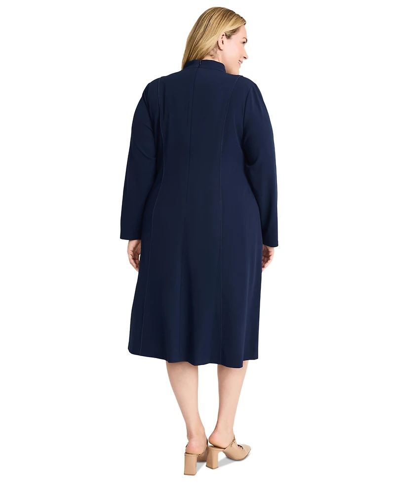 Maggy London Plus Size Split-Neck Structured A-Line Dress