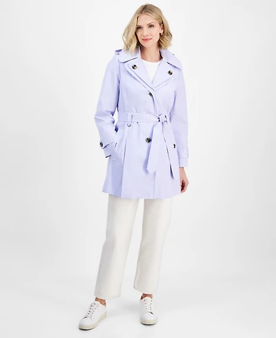 London Fog Women's Single-Breasted Hooded Belted Trench Coat