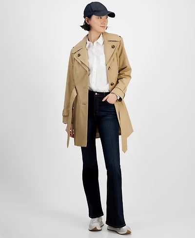 London Fog Women's Single-Breasted Hooded Belted Trench Coat