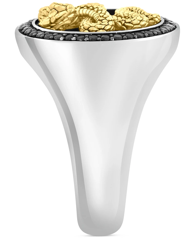 Effy Men's Black Spinel Cobra Round Disc Ring (3/8 ct. t.w) in Sterling Silver, 14k Gold-Plate, & Black Rhodium-Plate