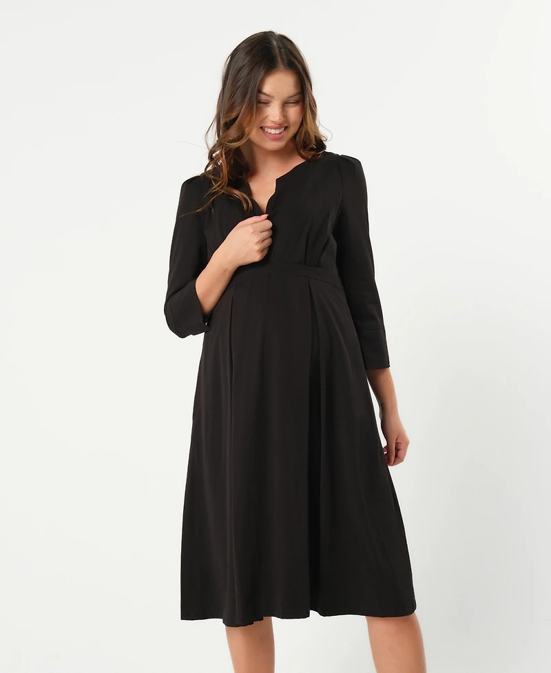 Marion Maternity Empire Waist Nursing Midi Tea Dress Tencel