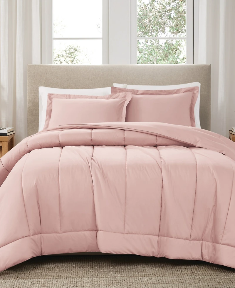 Brooklyn Loom Solid Cotton Percale 3-Pc. Comforter Set