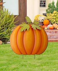 Glitzhome 37.5"H Fall Oversized Metal Pumpkin Yard Stake or Wall Decor