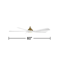 Possini Euro Design 60" Eloquent Indoor Outdoor Ceiling Fan 5 Blade Led Light Remote Control Brass Finish White Blades Damp Rated