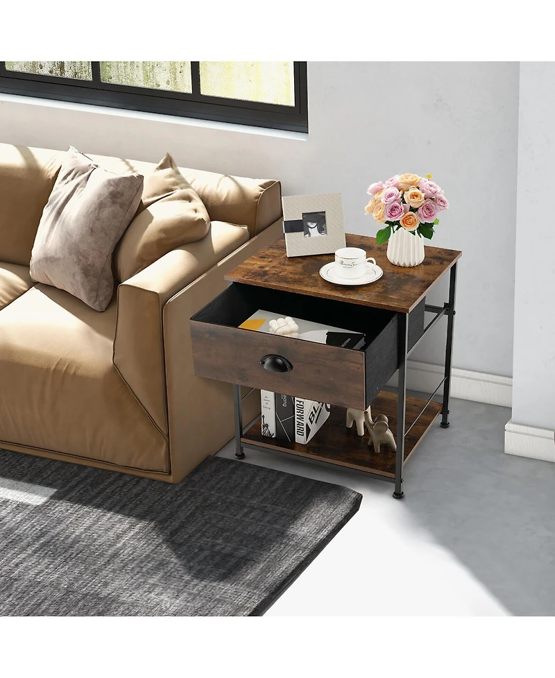 Gymax 2PCS 2-tier Nightstand Bedside End Sofa Coffee Table Bedroom Living Room