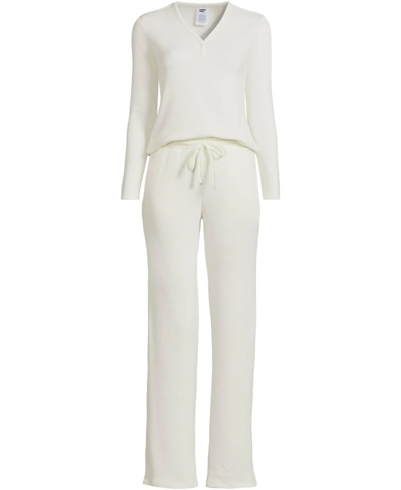 Lands' End Plus Cozy 2 Piece Pajama Set - Long Sleeve Top and Pants