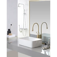Simplie Fun White with gold trim Vessel Bathroom Sink Basin in White Ceramic Single Basin Ceramic Farmhouse Kitchen Sink with Basket Strainer